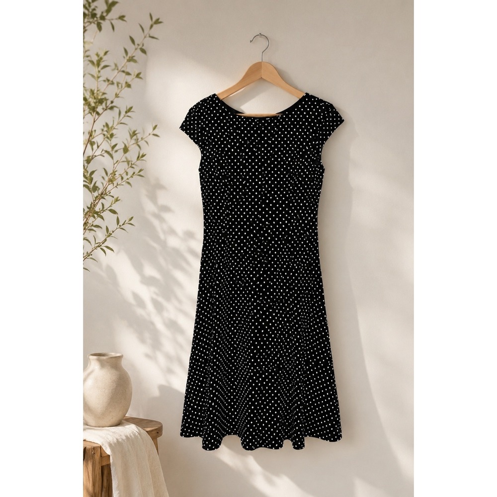 Joseph Ribkoff Polka Dot Fit & Flare Dress Size 6 Made in Canada Retro Classic